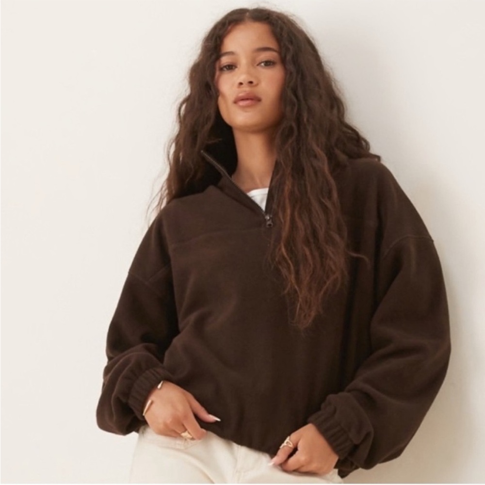 SKIMS BOYFRIEND FLEECE SLOUCHY HALF ZIP OVERSIZED PULLOVER ESPRESSO S M